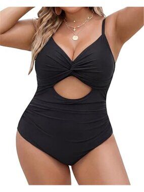 Plus Size Tummy Control One Piece Swimsuit Twist Front Ruched Slimming Swimwear